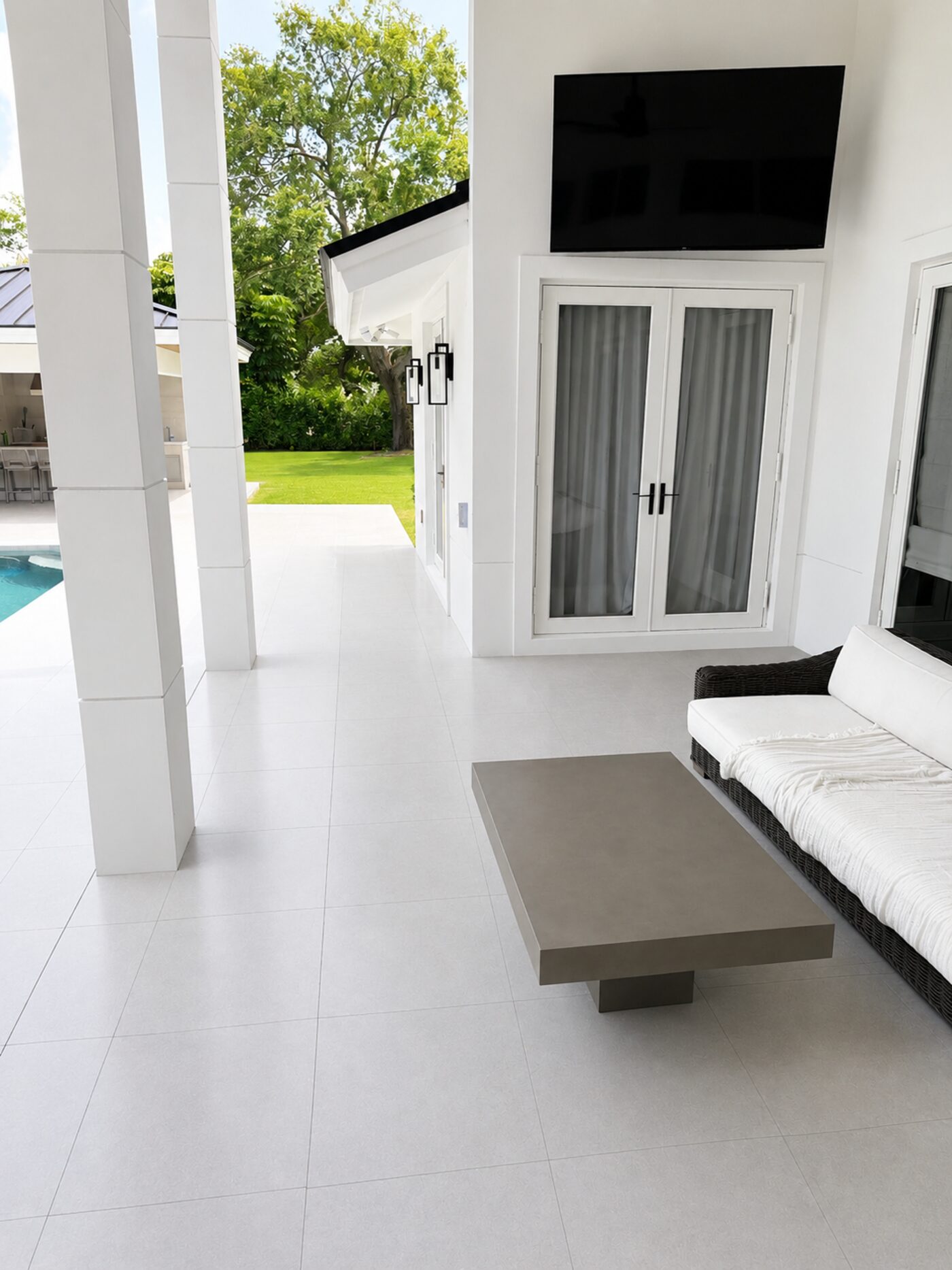 Freshly cleaned luxury poolside lanai